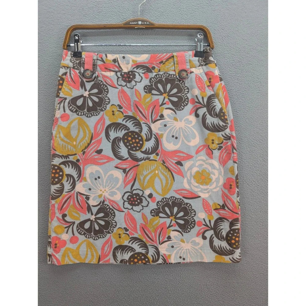 Y2K Boden Floral Corduroy Mini Skirt Size 4 Multicolor Knee Length Boho Academia